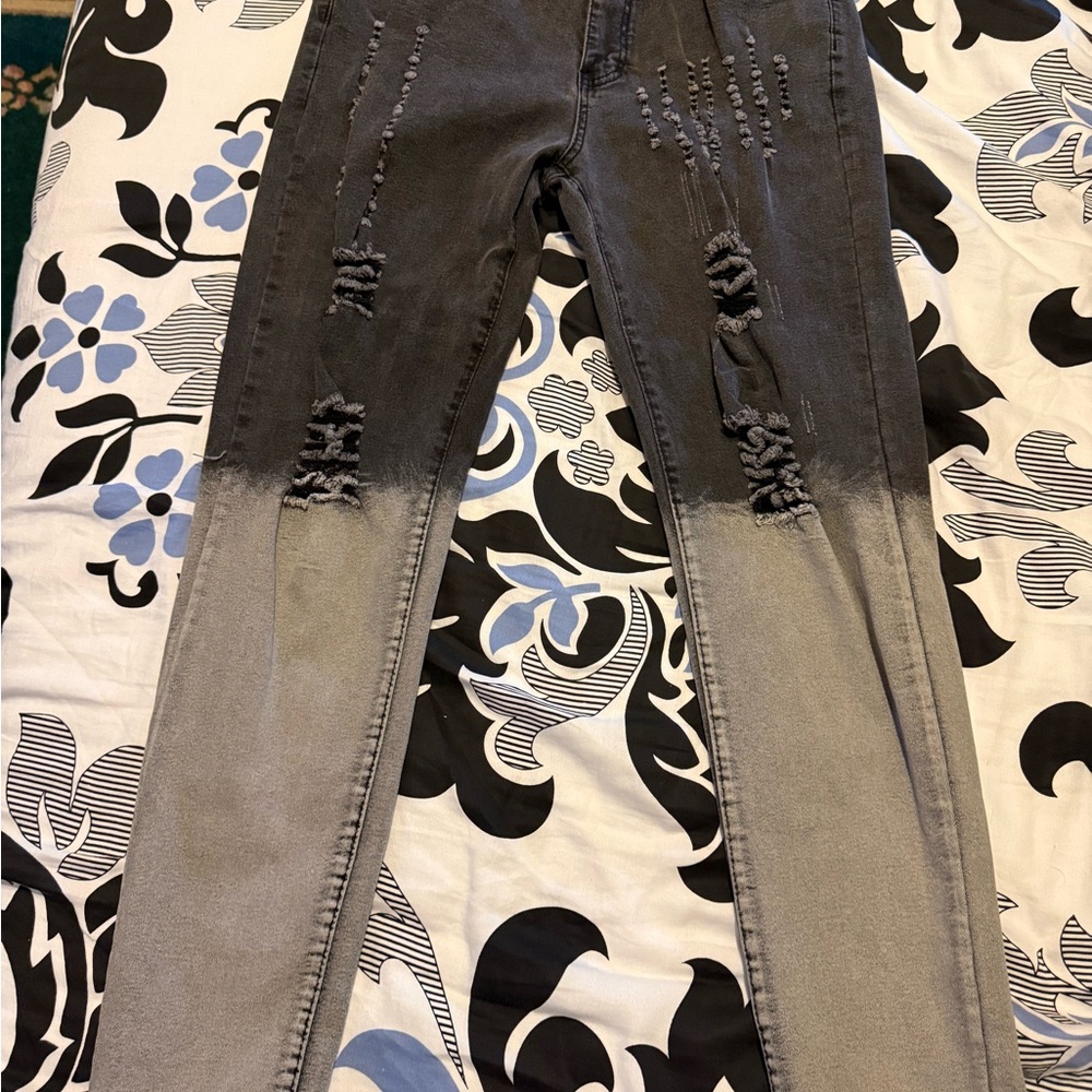 SHEIN Gray Ombre Distressed Skinny Jeans